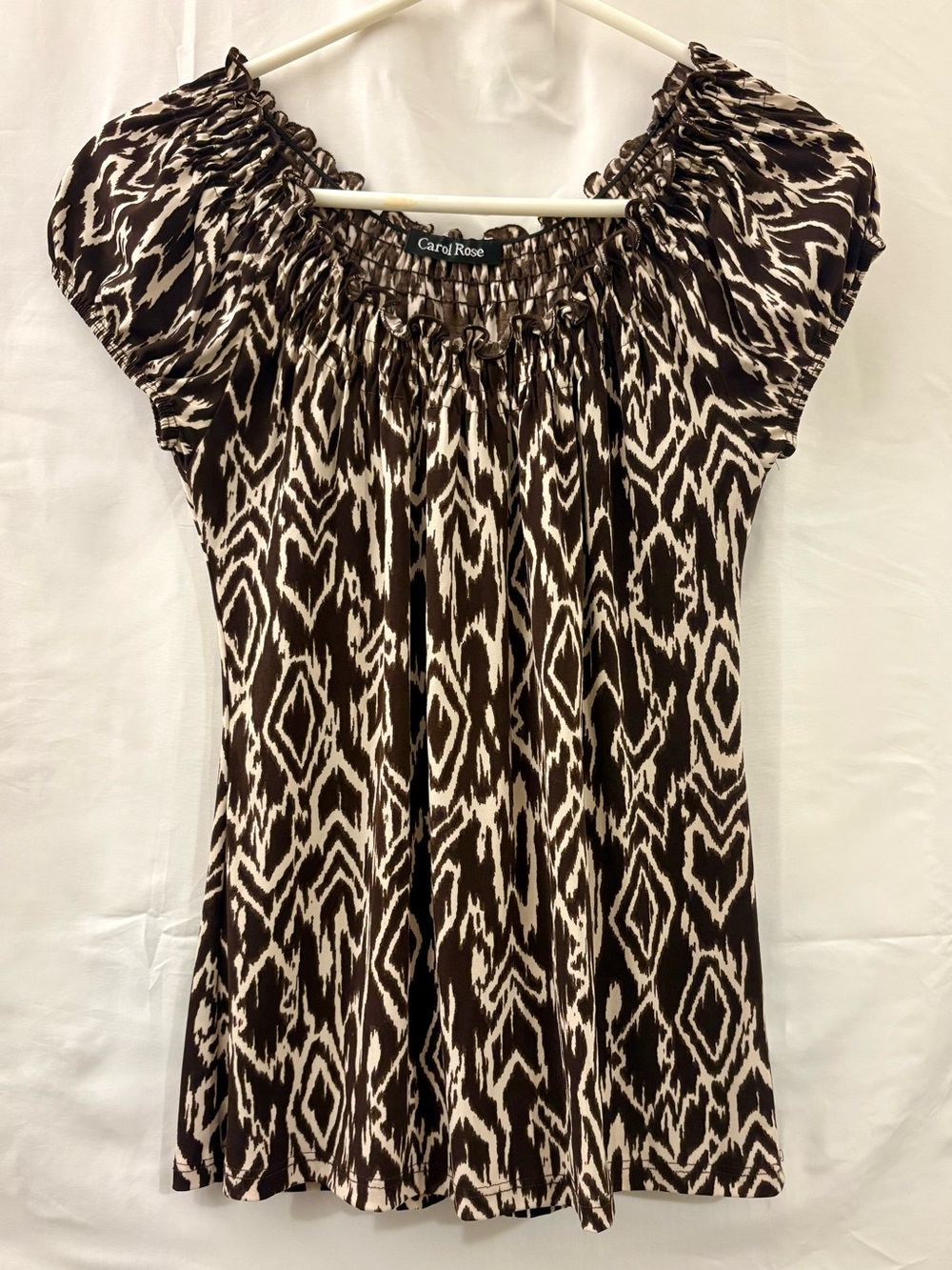 Carol Rose Brown & Cream Printed Peasant Blouse